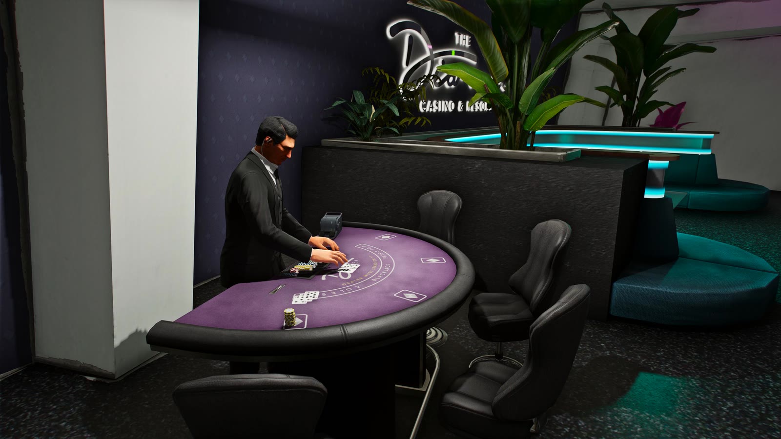 Dealer la masa de blackjack, captura din joc